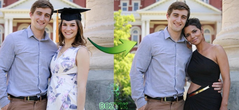 Casual graduation photo restyled into a polished evening portrait