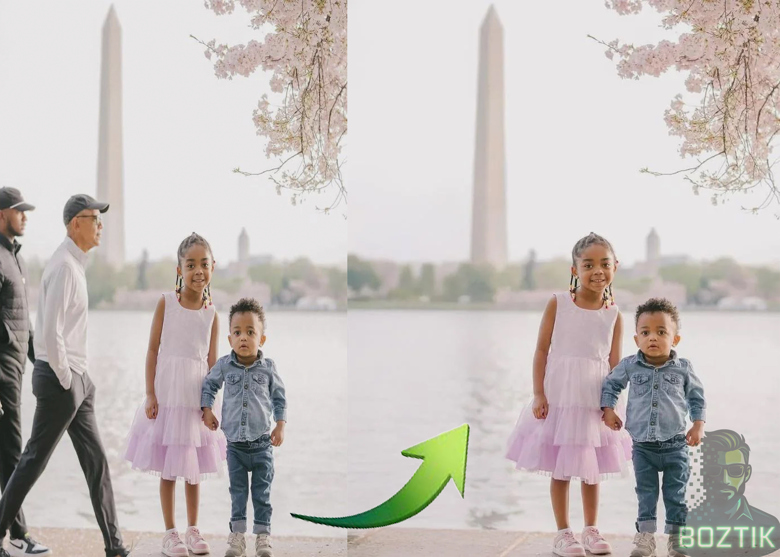 Family photo with an unwanted passerby removed from the background